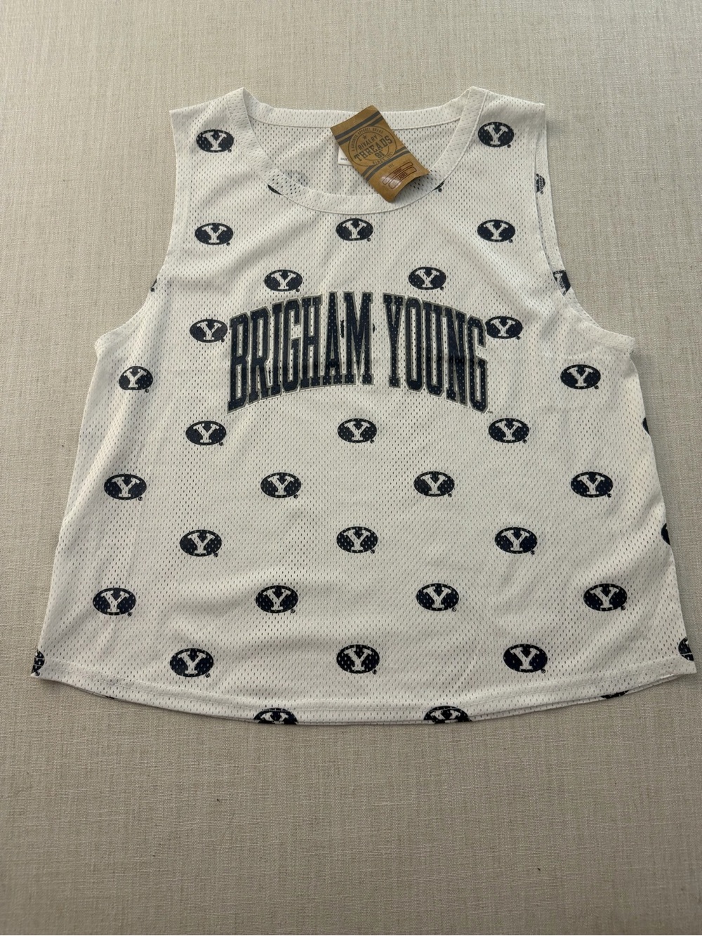 Rivalry Threads White Mesh Tank with Navy Logo